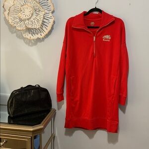 Roots Quater Zip red Sweater Dress size medium